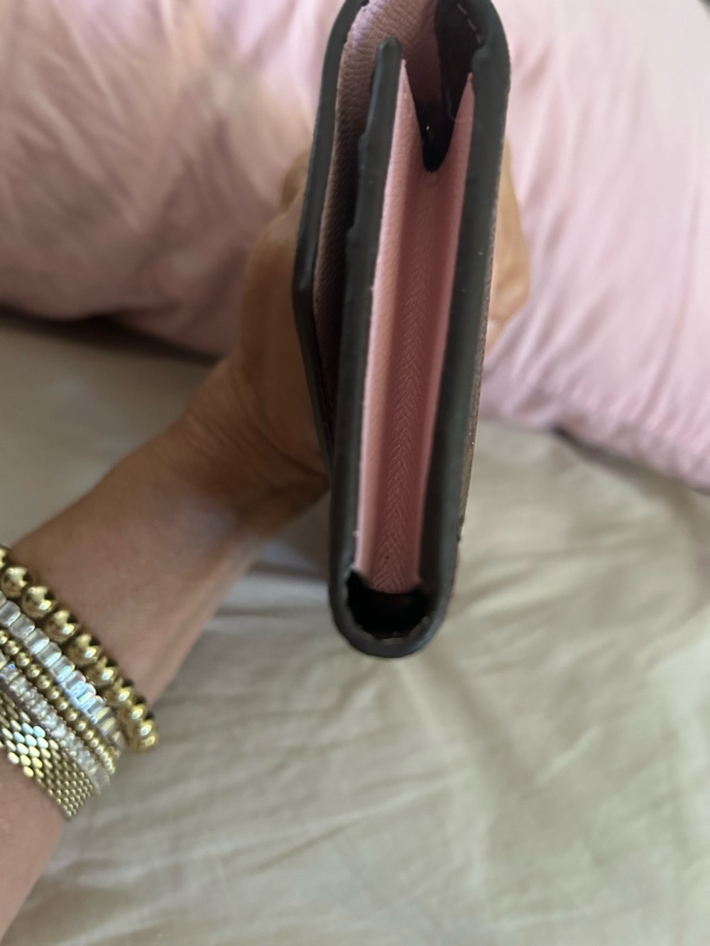 Louis Vuitton Brown Monogram Continental Wallet with Pink Button - Picture 5 of 6